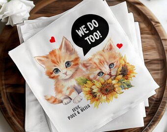 Custom Cat Cocktail Napkins, Personalized Cat Wedding Napkins, Custom Cat Portrait Napkins, Pet Lover Wedding Decor, Pet Cocktail Napkins