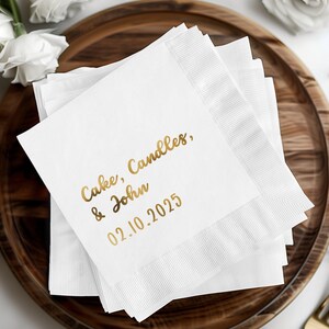 Custom Birthday Napkins Personalized Birthday Decor Beverage Napkins Custom Foil Stamped Birthday Party Decor Cocktail Napkins
