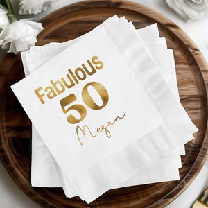 Fabulous 50 Birthday Napkins, Custom Foil Stamped, Personalized Birthday Decor, Cocktail Napkins for Party, Custom Birthday Gift