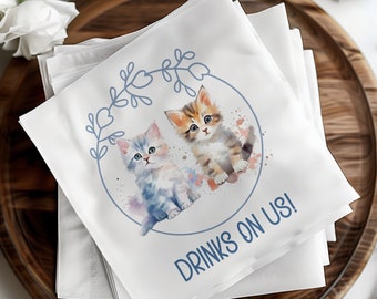 Custom Cat Cocktail Napkins, Personalized Cat Wedding Napkins, Custom Cat Portrait Napkins, Pet Lover Wedding Decor, Pet Cocktail Napkins