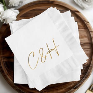 Guardanapos de casamento personalizados Guardanapos personalizados Guardanapos impressos em folha de ouro Decoração de casamento Guardanapos personalizados Monograma Inicial Lembrancinhas de casamento