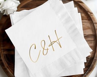 Kundenspezifische Hochzeit-Servietten Personalisierte Servietten Goldfolie Bedruckte Servietten Hochzeitsdekor Kundenspezifische Servietten Monogramm-Hochzeits-Gastgeschenke