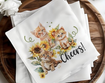Custom Cat Cocktail Napkins, Personalized Cat Wedding Napkins, Custom Cat Portrait Napkins, Pet Lover Wedding Decor, Pet Cocktail Napkins