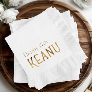 Personalized Custom Birthday Napkins, Foil Stamped Cocktail Napkins, Birthday Decor, Custom Party Beverage Napkins, Birthday for Her