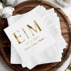 Custom Wedding Napkins, Personalized Wedding Napkins, Monogram Initial Napkins, Gold Foil Customized Napkins, Engagement Party Napkins