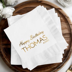 Custom Birthday Napkins, Personalized Birthday Napkins, Birthday Decorations, Custom Foil Stamped Napkins, Birthday Party Decor