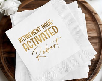 Custom Retirement Napkins, Retirement Gifts, Retirement Celebration Decor, Personalized Foil Napkins, Retirement Party Favors