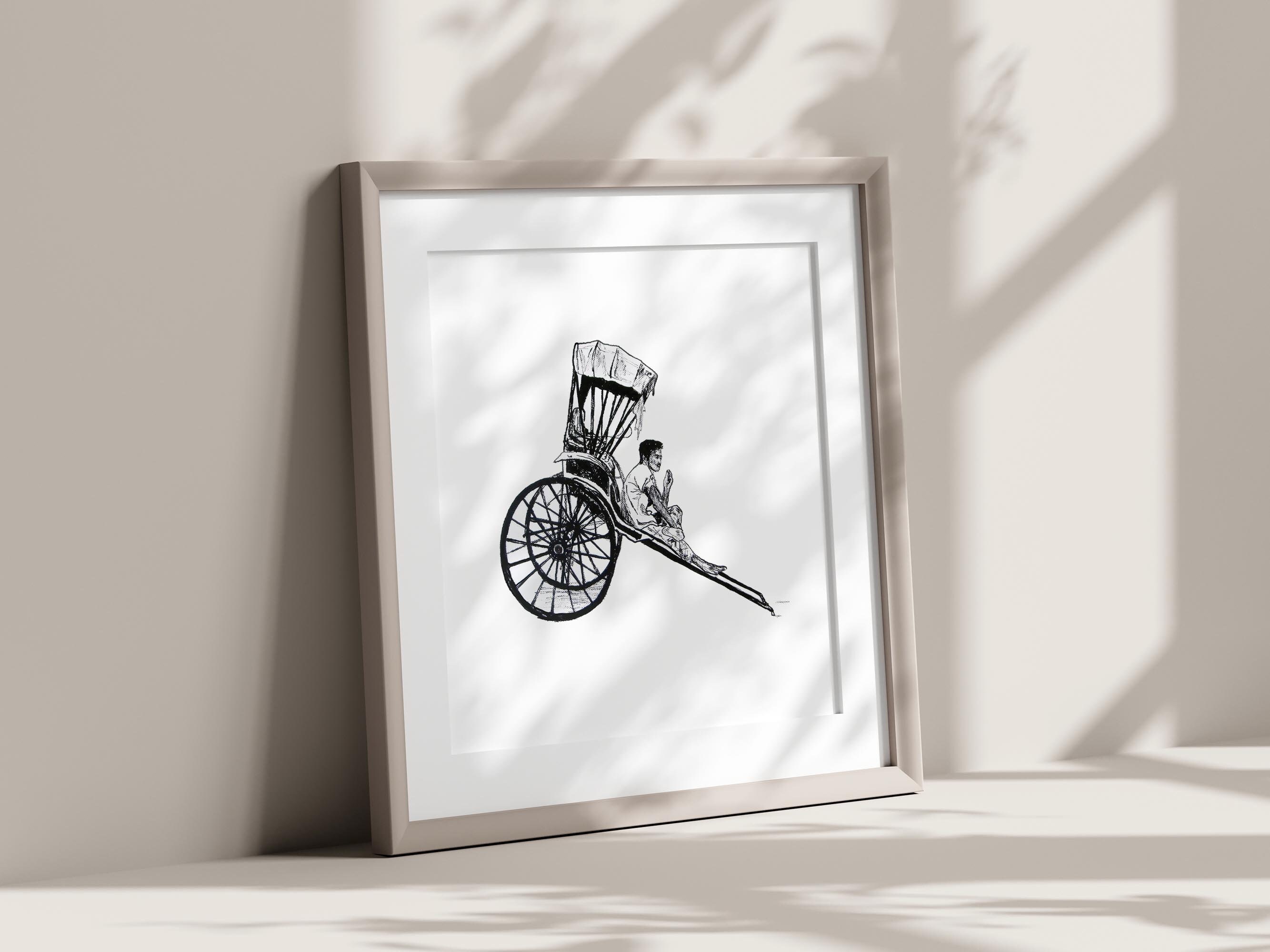 Digital Printable Wall Art, Rickshaw Puller, Ink Pen, Home Decor ...