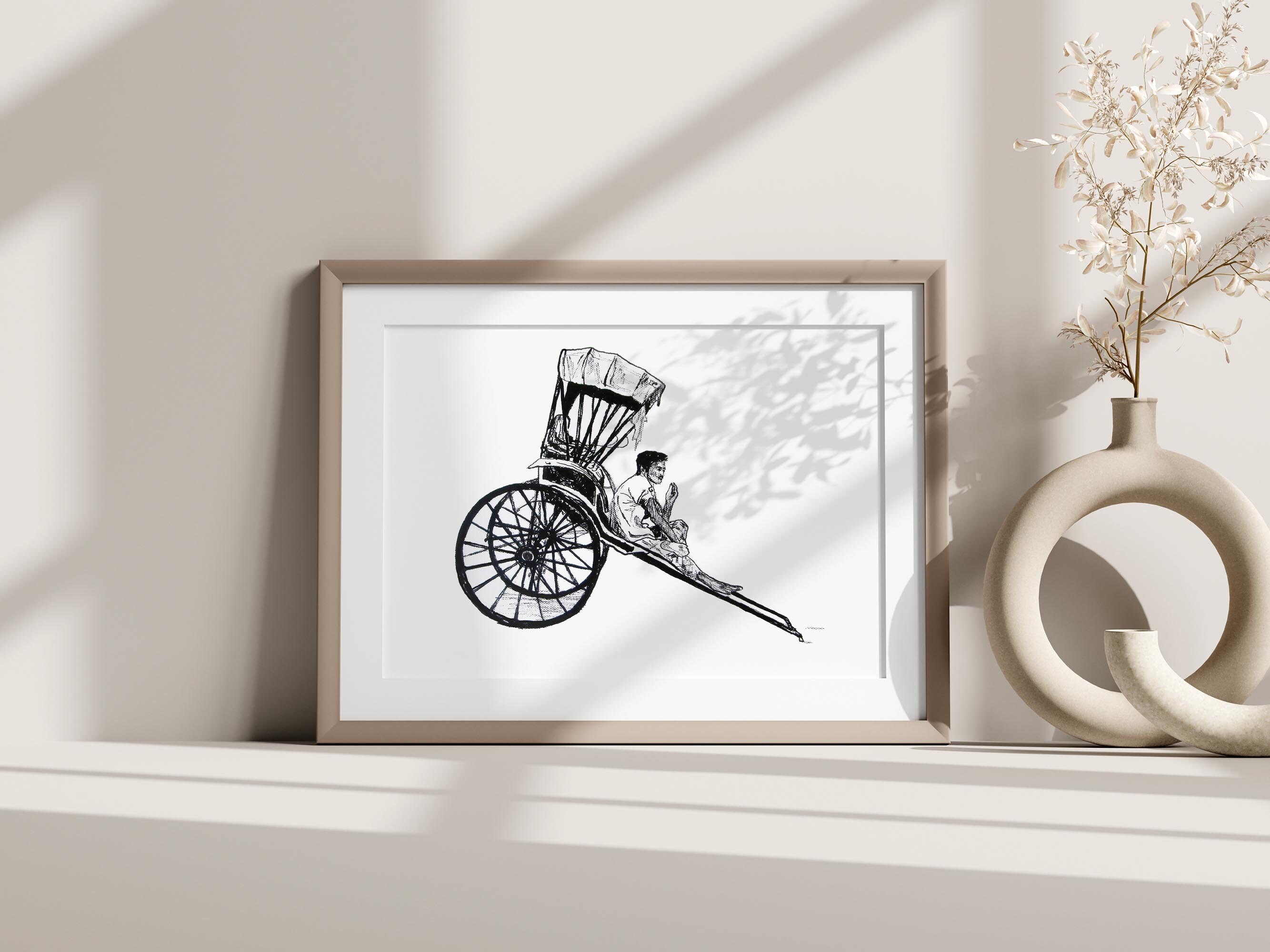 Digital Printable Wall Art, Rickshaw Puller, Ink Pen, Home Decor ...