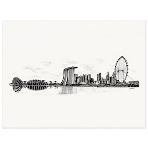 Singapore Skyline print, zwart en wit, inkttekening - poster van mat papier van museumkwaliteit