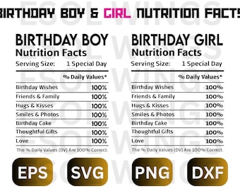 Birthday Nutrition Label Template | nutrition facts svg | birthday girl facts | birthday boy facts | nutritional facts svg, png, dxf, & pdf