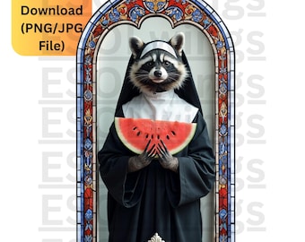 Raccoon Nun Saint Prayer Votive Candle Printout, PNG Prayer Candle Templates, Saint Image PNG, Digital Download prayer candle Png & Jpg