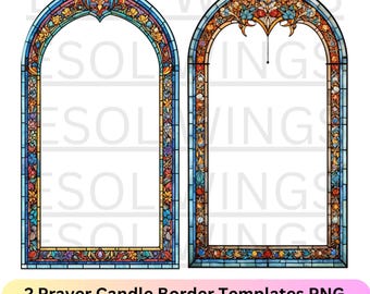 Stained Glass Catholic Saint Candle Frame Pack, Digital Download for 2 stained glass prayer candle border templates, 2 PNG files