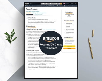 AMAZON Resume Template 2024, Amazon cv, FAANG Resume canva, CV Template for Amazon, Amazon job application, Canva Resume Templates