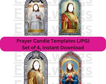 JPEG Prayer Candle Templates (Set of 4), JPG Prayer Candle Templates, Saint Image JPEG, prayer candle jpg, Digital Download Templates