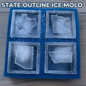 State Outline Ice Cube Tray-Soft Silicone, 2&quot; King Cubes, Custom Silicone Mold, Soft Material For Easy Cube Removal, Whiskey King Cubes, USA
