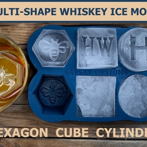Multi-Shape Custom Ice Cube Mold - Hexagons, Cubes, and Cylinders In One Mold - Custom Silicone Ice Mold - Monogram Ice - Your Custom Design
