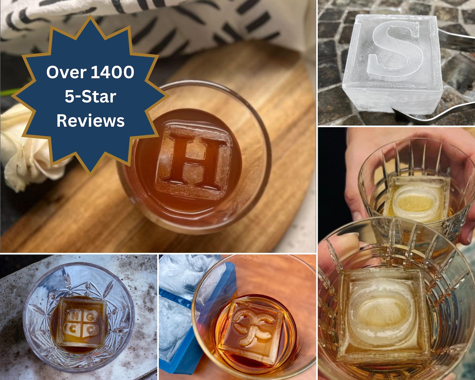 SOFT Custom Silicone Ice Cube Tray, 2" King Cubes, Custom Silicone Mold, Soft Material For Easier Cube Removal, Whiskey King Cubes, Dad Gift - 4 Cubes-Most Popular, Recessed