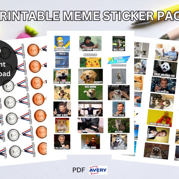 Druckbare Meme Aufkleber Sammlung für Lehrer | Meme Sticker Benotung | Druckbare Sticker | Lustige Meme Sticker Schüler | Avery Printation