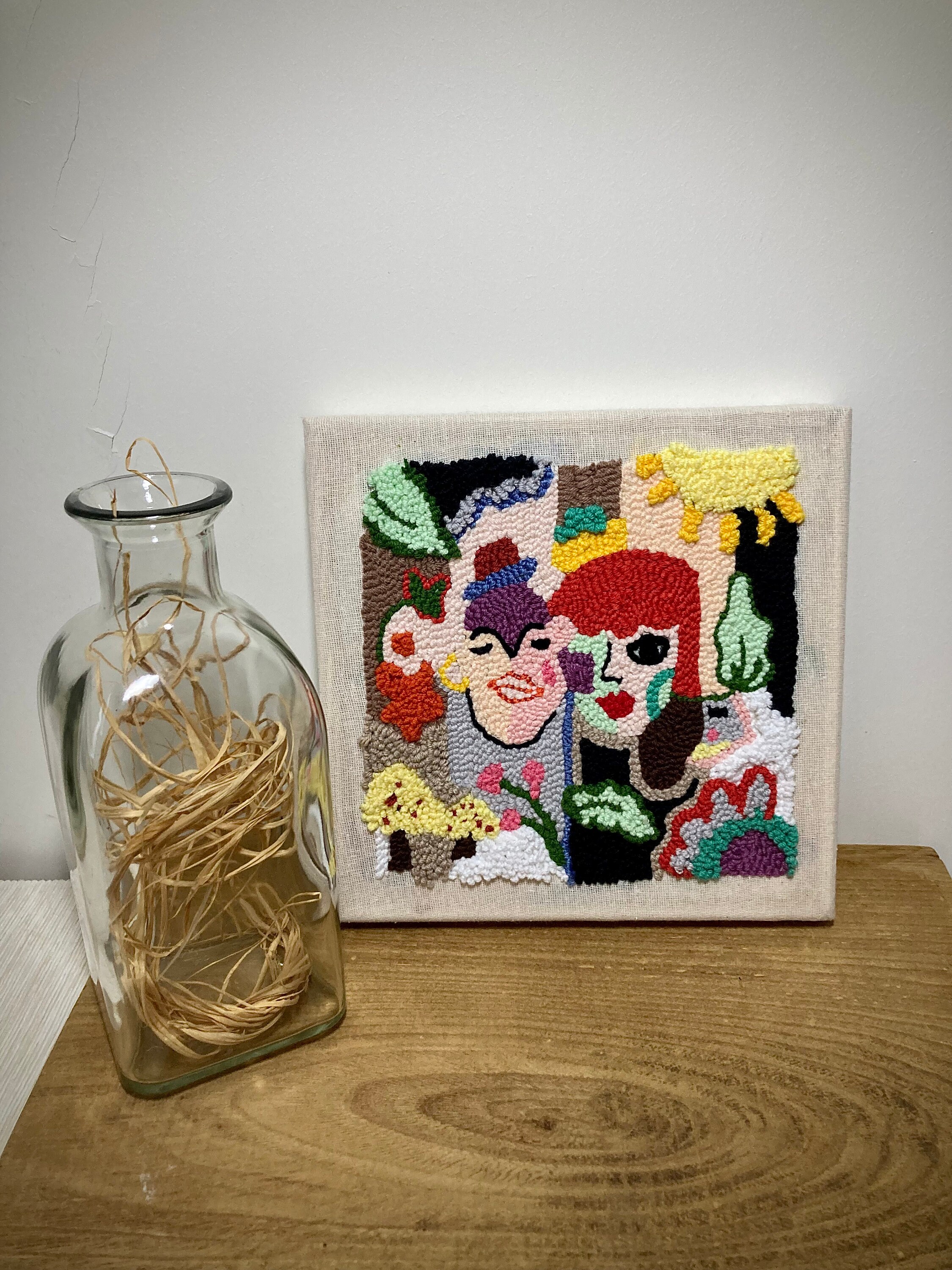 Valentines Gift for Girlfriend or Wife, Art Deco Punch Needle Vertical