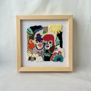 Framed Clown Textile Art: Embroidered Punch Needle Wall Hanging