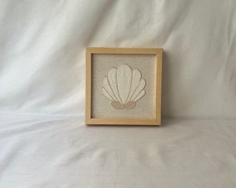 Natural Framed Wall Hanging With Shell, Pine Wood Contemporary Art,Massive Framed Minimalist Style Wall Hanging, Anniversary Or Wedding Gift