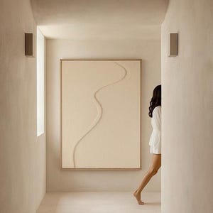 XL Large Wabi-Sabi & Japandi Minimalist Wall Art, Textured, Natural Wood Framed Wall Hanging, Stylish Modern Decor For Livingroom