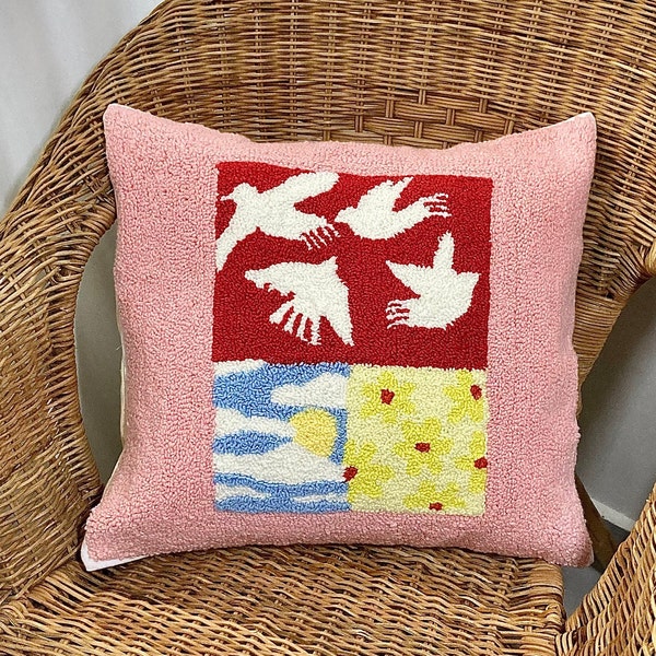 Cadeau de Noël, taie d'oreiller faite main, coussin capitonné à la main, perforé, taie d'oreiller en coton, coussin brodé, coussin de salon