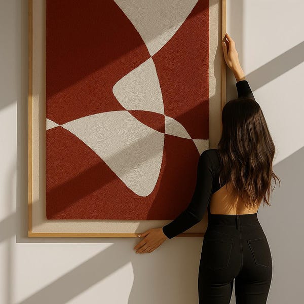 Tenture murale Japandi tissée à la main, vert, bleu, terracota Art mural géométrique abstrait en coton textile, oeuvre d'art intérieure de résidence d'hôtel