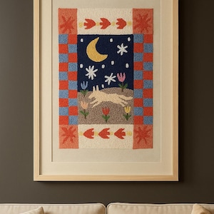 Wolf Leading The Way With Wall Decor, Wood Framed With Wall Decor,Retro Hippie Textile Wall Hanging,Vibrant Wall Ornament ,