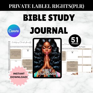 PLR Digital Journal, Digital 30 Day Bible Study Guide Canva Journal Template for women, PLR Bible, plr journal prompts, PLR Digital Journal