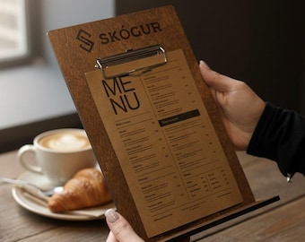 Wooden menu holder, Wooden clipboard, Tabletop menu stand, Restaurant menu