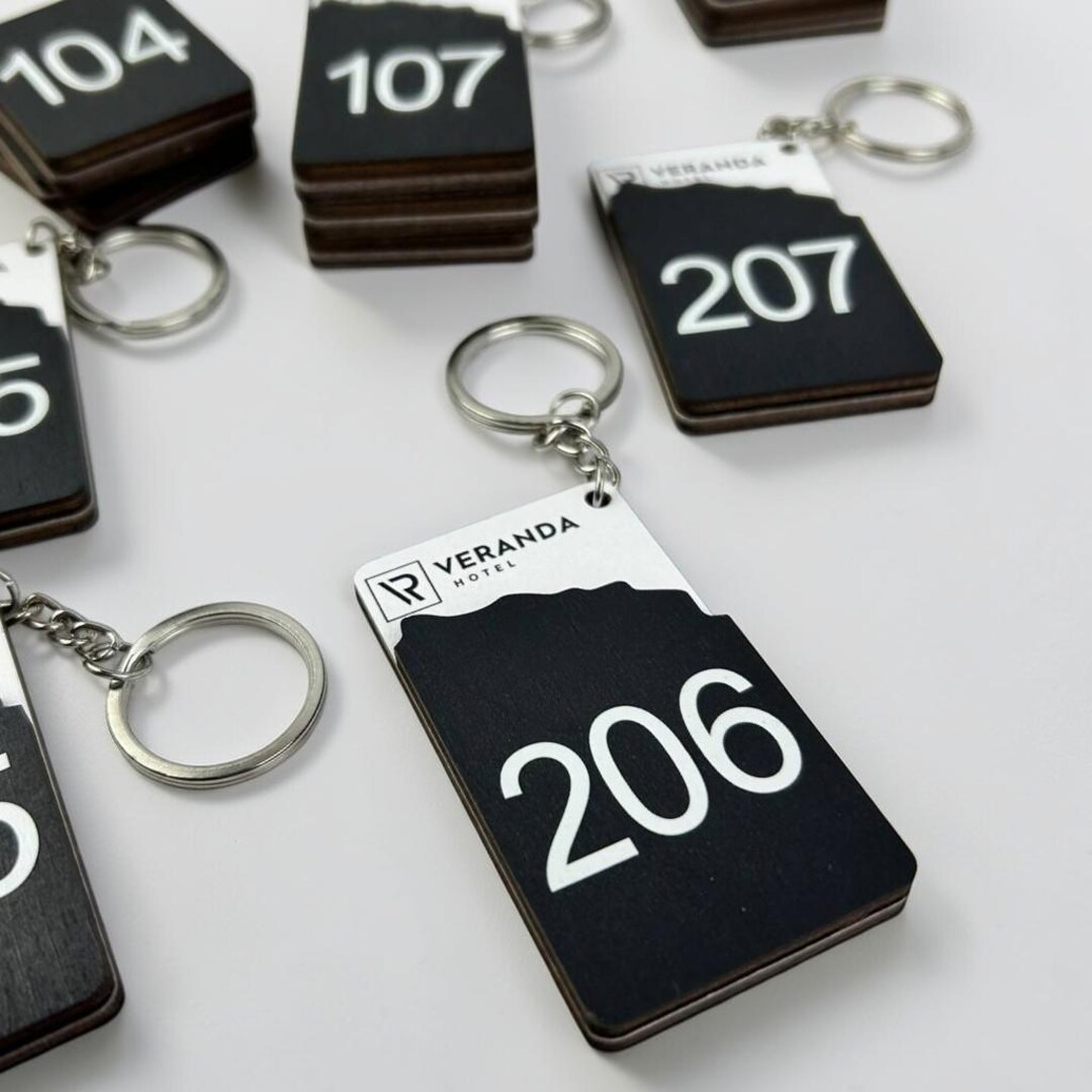 Wooden Key Tag, Engraved Keychain, Custom Room Number Keyring ...