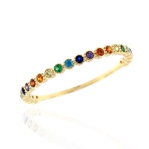 14K solid gold birthstone ring / colorful stone gold ring / dainty colorful minimalist ring / gift for her / gold summer ring / real gold cz