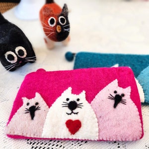 Sac à main en feutre aiguilleté - Sac design animal - Sac à main en feutre fait main - Design chat fantaisiste - Petit sac à main écologique pour enfants et femmes