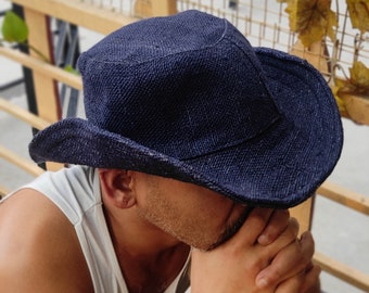 Chapeau en chanvre tissé pour hommes bord large - léger et pliable - parfait comme chapeau de soleil et de plage - cadeau pour lui