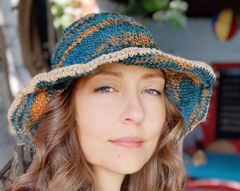 Chapeau d'été en chanvre crocheté - protection soleil naturelle - Chapeau bob en chanvre - Cadeau pour elle