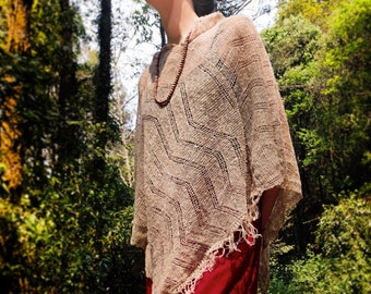 Stylish Women's Nettle Poncho, Lightweight and Casual Boho Knitwear for a Trendy Summer Look. Eco-Friendly, See-Through, Undyed Design
