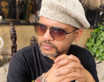 Men's Nettle & Cotton Beret – Classic Crochet French Hat – Eco-Friendly Vintage Style – Organic Che-Inspired Hat – Sustainable Gift