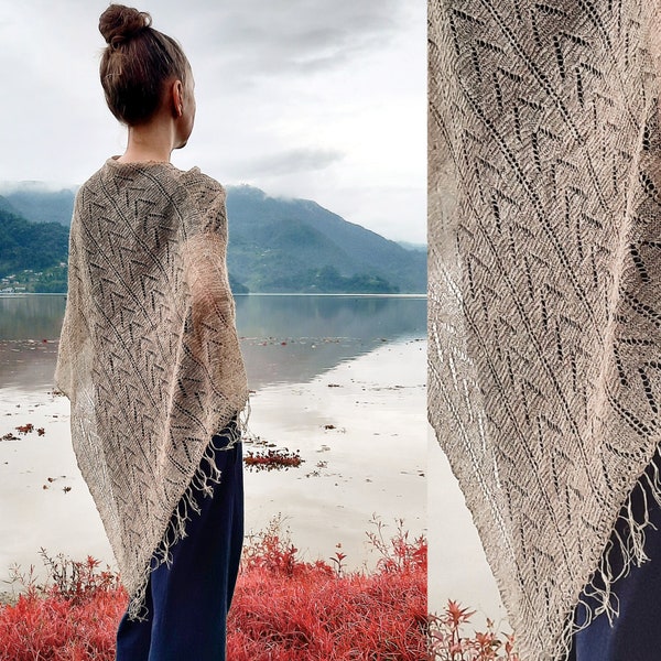 Poncho en ortie sauvage, tricoté main - Mode éthique - Textile éco-responsable - Poncho pièce unique fait à la main - poncho aéré pour l'été