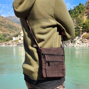 Sac à bandoulière en chanvre - Mini sac à main bohème - Sac indépendant fait main - Sacoche hippie écologique pour femme et homme - Petite bandoulière rétro