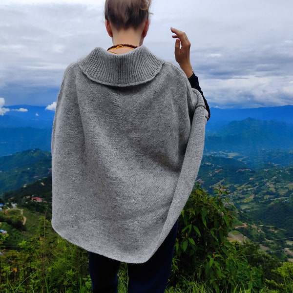 Poncho-pull en laine ample, pièce d'hiver élégante et confortable à superposer pour femme - Une cape d'hiver parfaite pour les femmes à la mode !