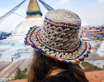 Stylish crochet hat hemp coton - Eco-Friendly Hemp Sun Hat - Breezy and Sun-Safe Headgear - Size XL