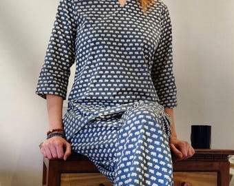 Organic Cotton Pajama Set 2PCS – Ultra Soft Sleepwear Feels Bare – Pyjama Femme Coton Bio – Damen Schlafanzug aus Bio-Baumwolle