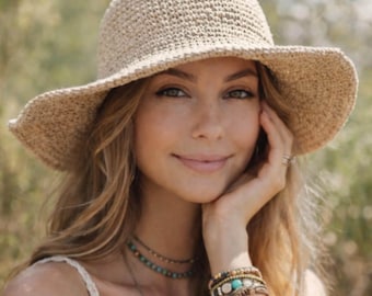 Handcrafted Hemp & Cotton Crochet Wide Brim Hat: Bohemian Sun Protection