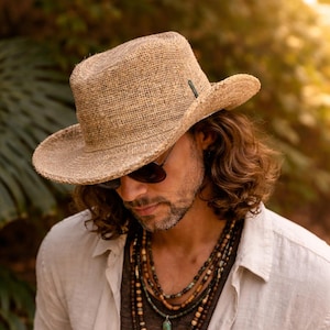 Sombrero de sol XL de cáñamo hecho a mano, sombrero de playa estilo boho para festivales, sombrero orgánico transpirable para hombre.