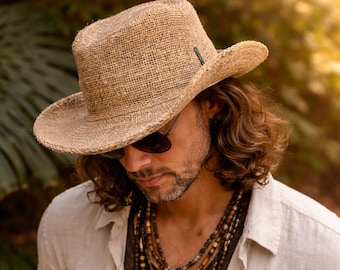 XL Handmade Hemp Sun Hat, Boho Festival Beach Hat, Organic Breathable Men's Headwear