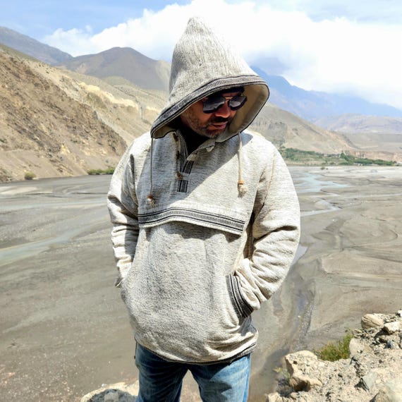 Cotton Baja Hoodie: Fleece Lined Mexican Pullover with Wooden Toggles