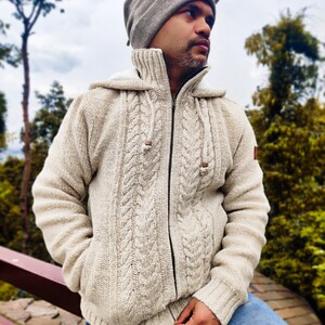 Premium Quality Men's Wool Pullover Jacket - Trendy, Warm Outerwear with Turtleneck and hoodie - Versatile Everyday Men's Sweater