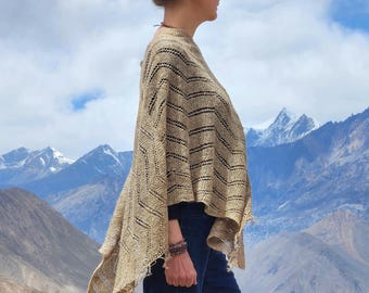 Stylish Women&#39;s Nettle Poncho, Lightweight and Casual Boho Knitwear for a Trendy Summer Look. Eco-Friendly, See-Through, Undyed Design